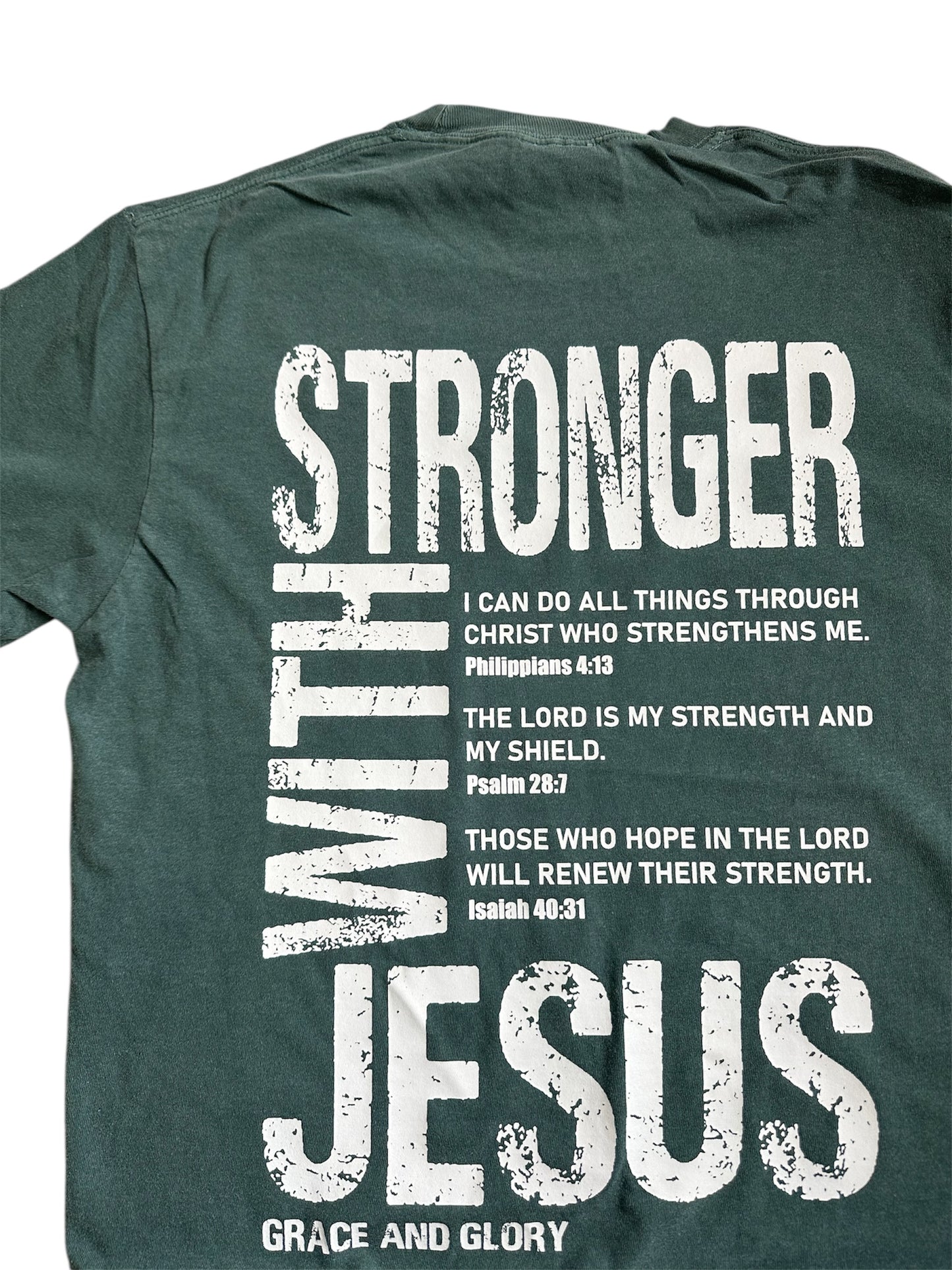 Stronger With Jesus Tee – Blue Spruce Comfort Colors