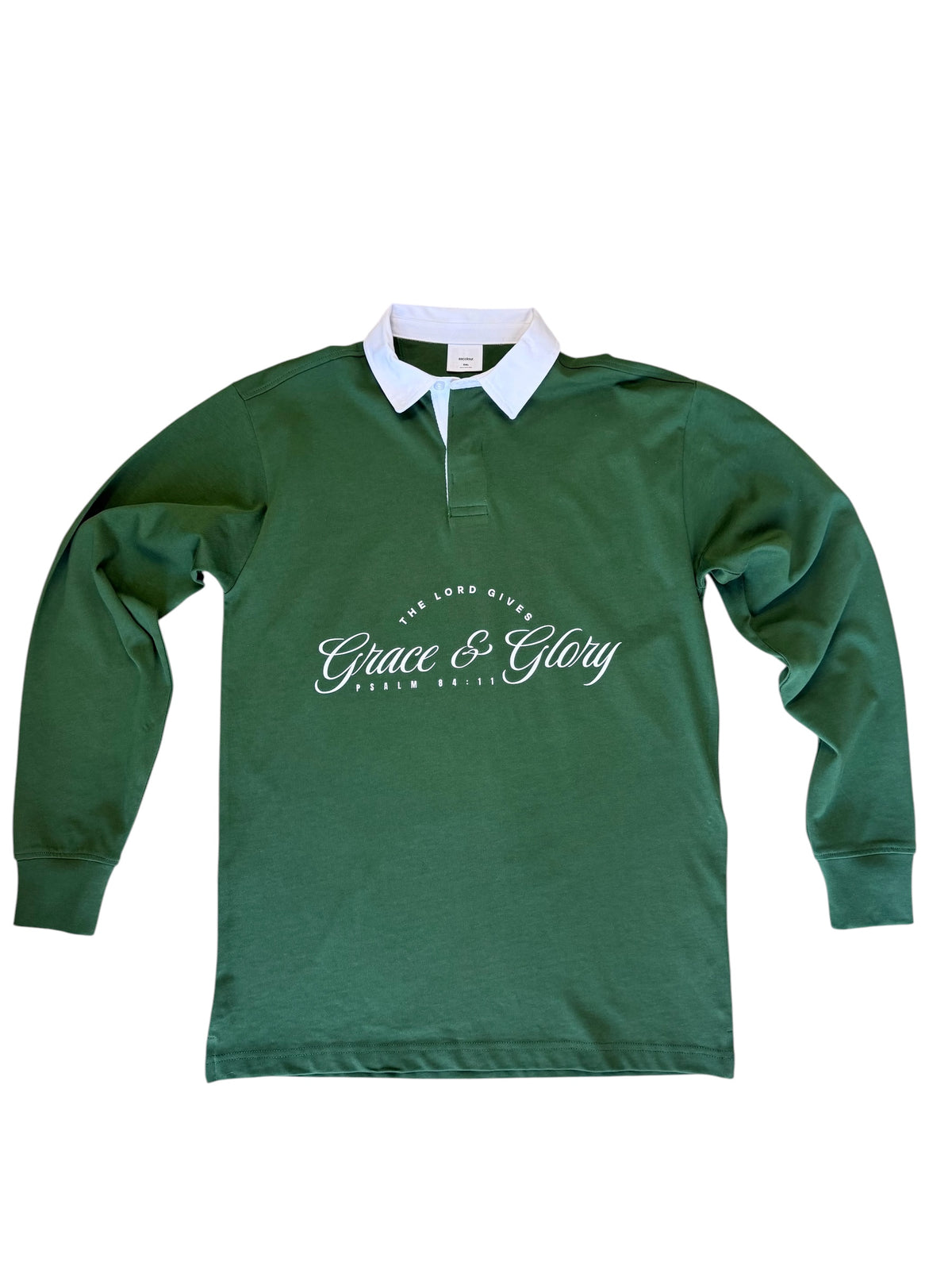 The Lord Gives Grace & Glory Rugby Polo | Forest Green