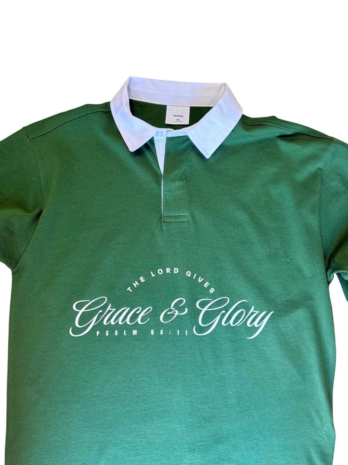 The Lord Gives Grace & Glory Rugby Polo | Forest Green