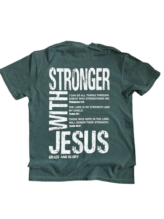 Stronger With Jesus Tee – Blue Spruce Comfort Colors