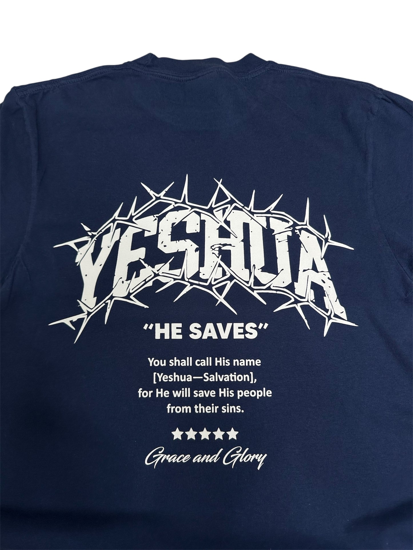 YESHUA Tee – Comfort Colors Navy Blue Christian Shirt
