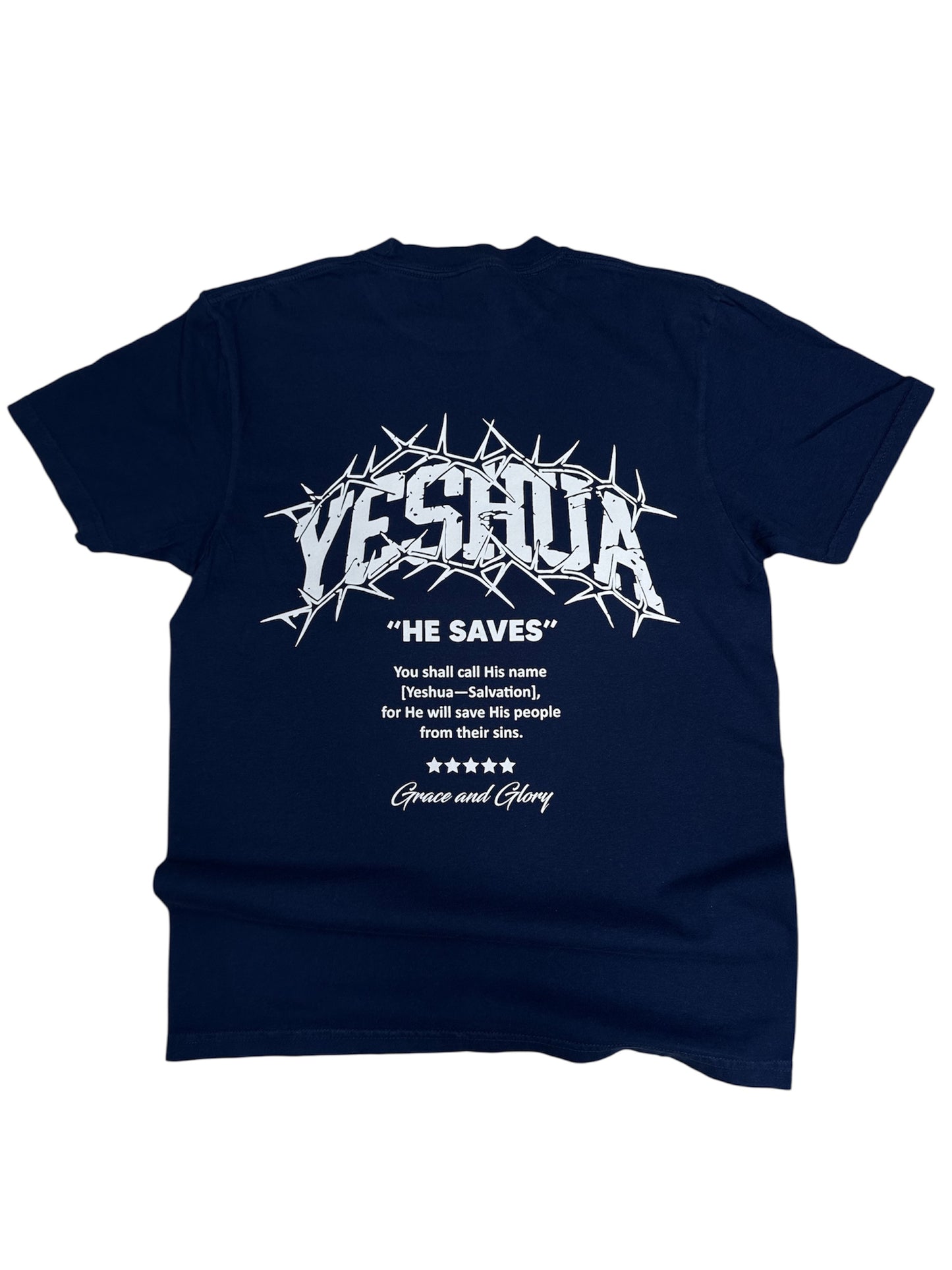 YESHUA Tee – Comfort Colors Navy Blue Christian Shirt