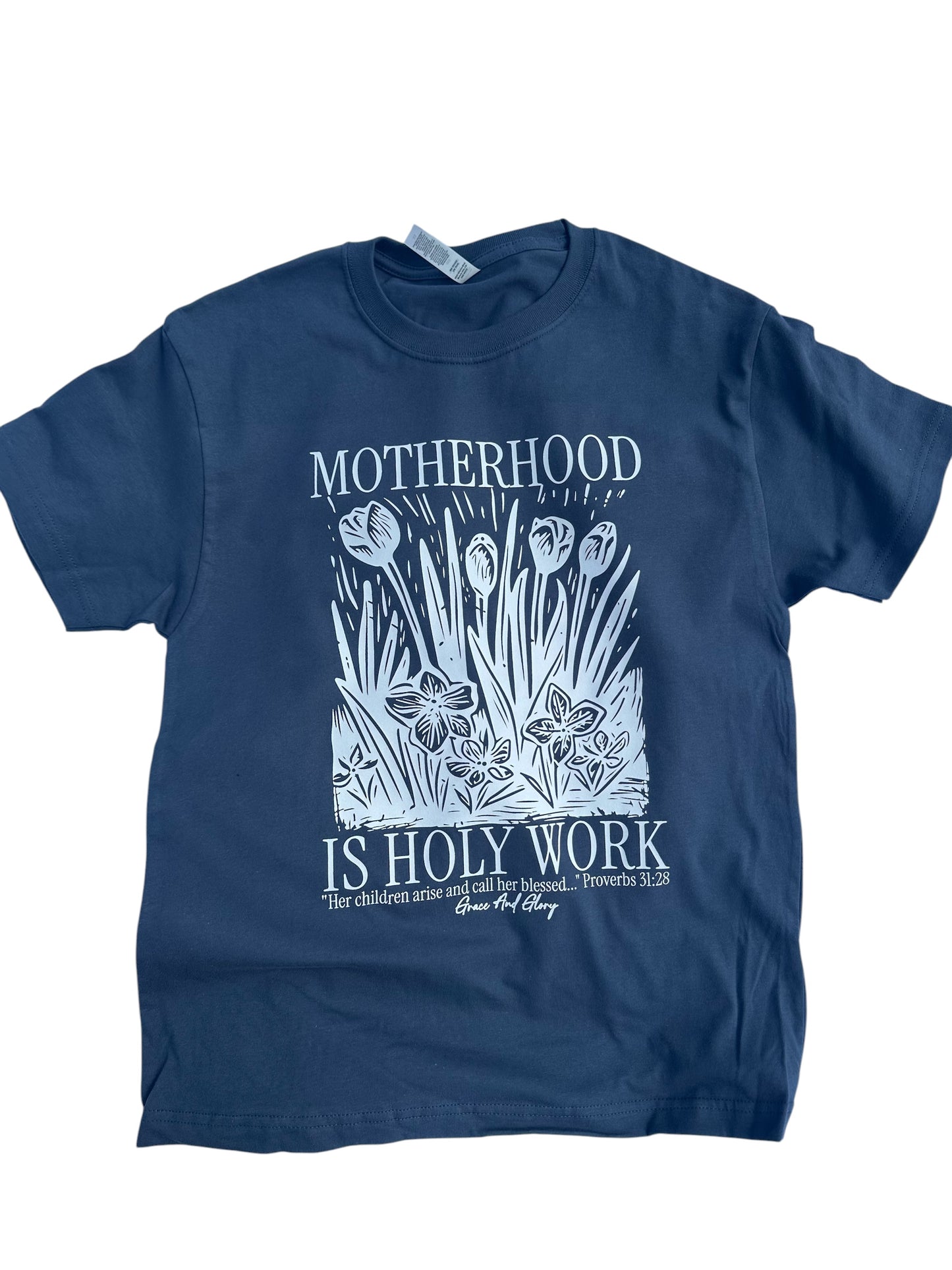 Motherhood is Holy Work Unisex Tee – Navy