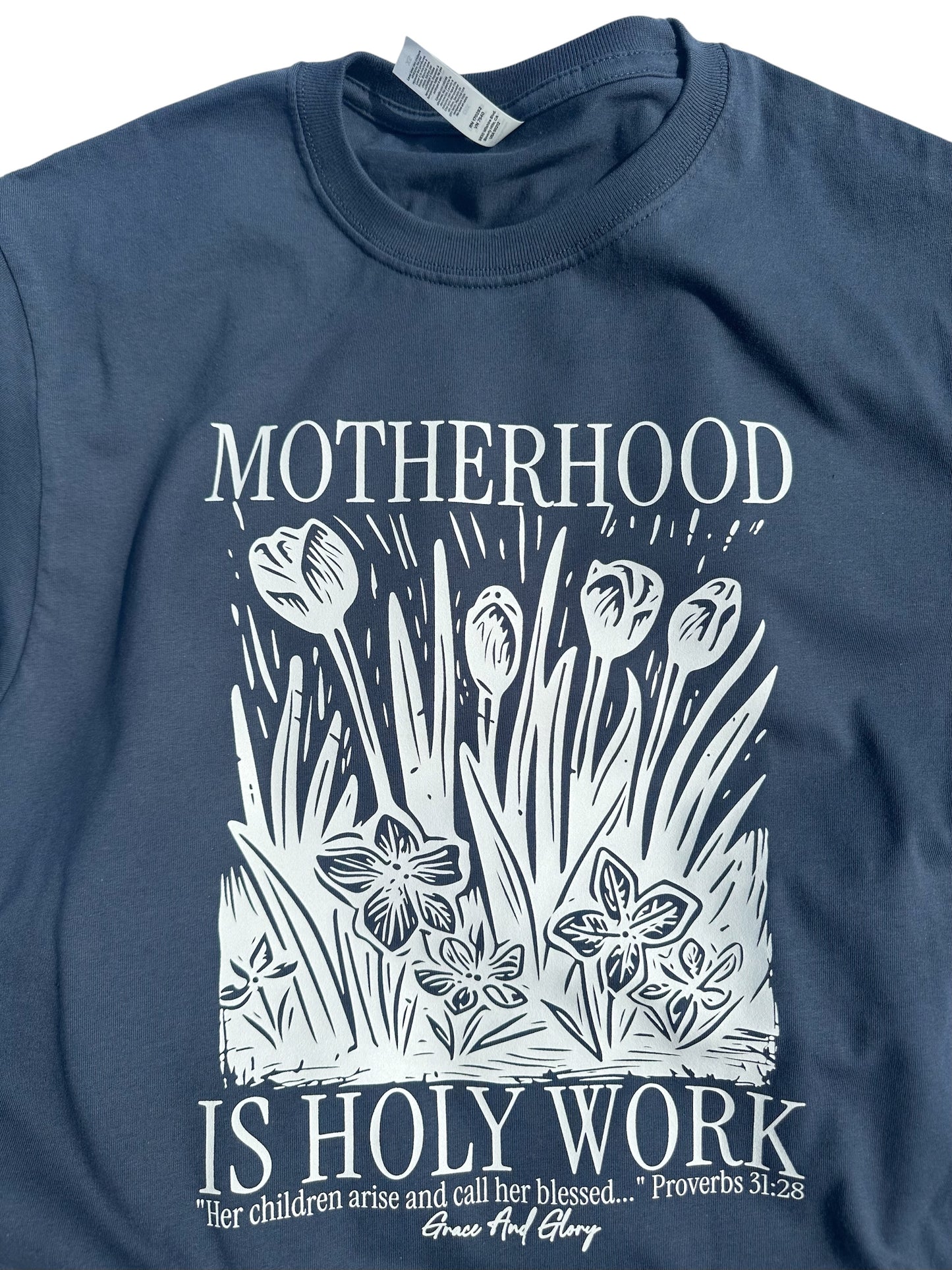 Motherhood is Holy Work Unisex Tee – Navy
