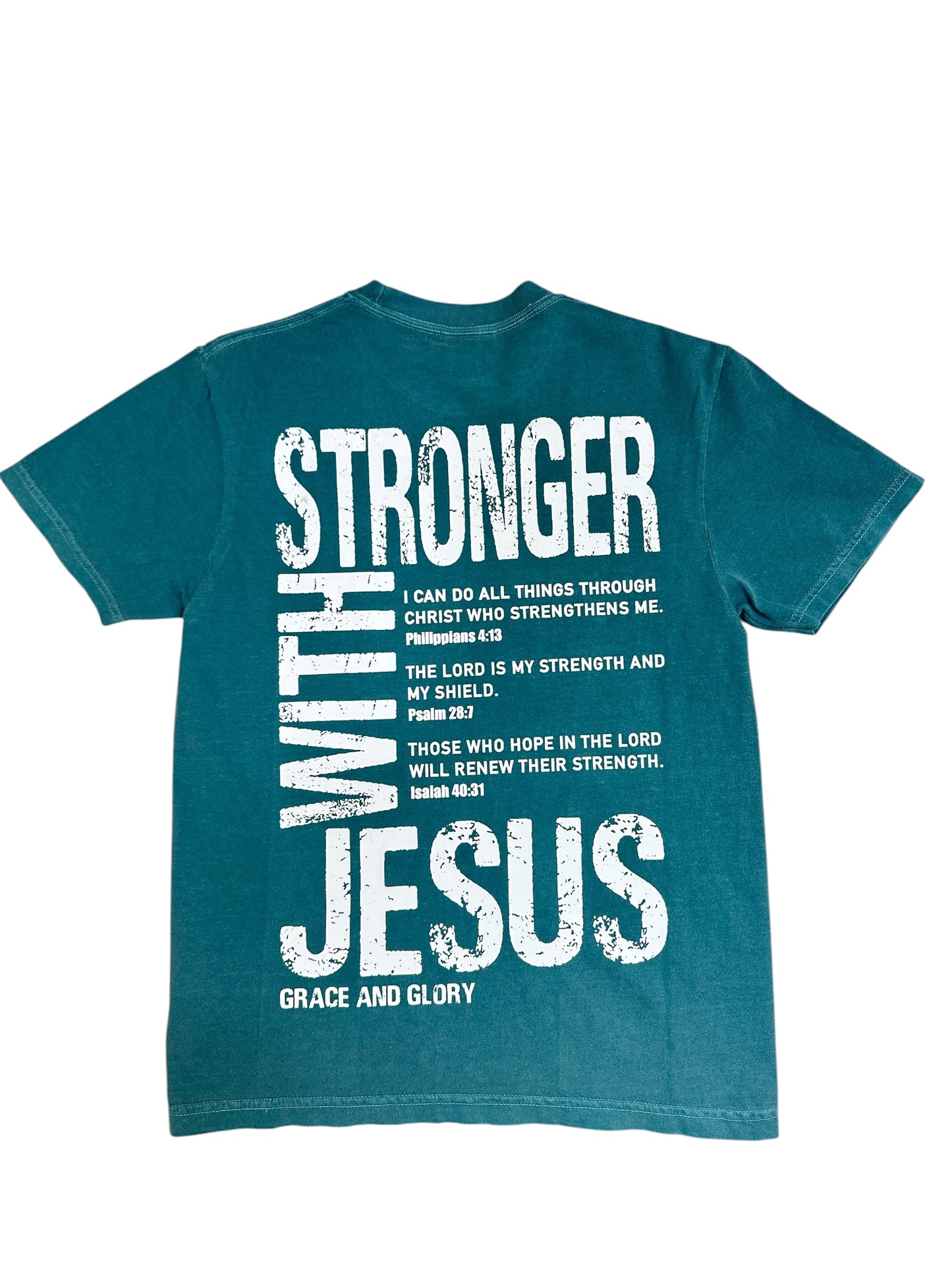 Stronger With Jesus Tee – Emerald Comfort Colors