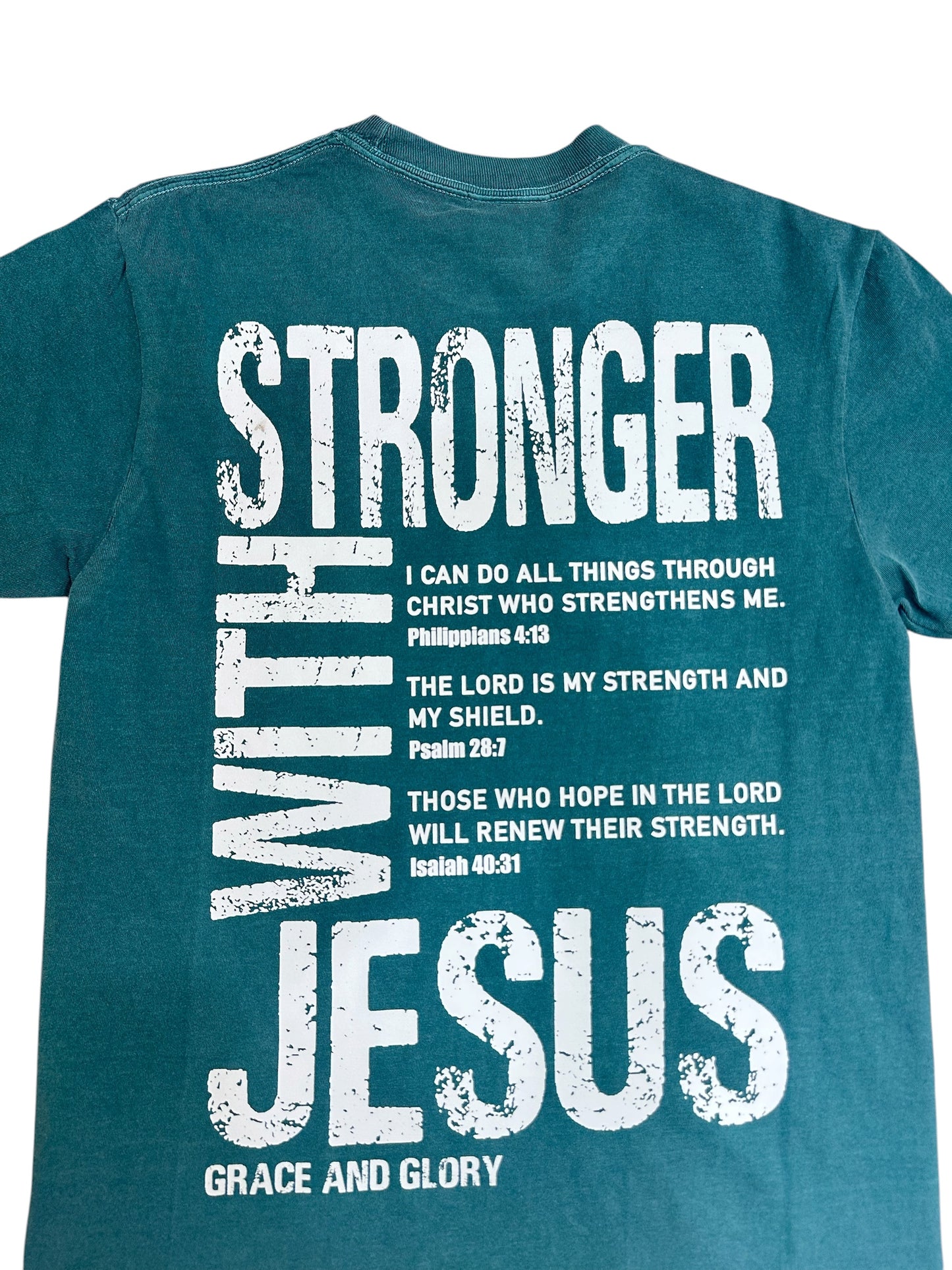 Stronger With Jesus Tee – Emerald Comfort Colors