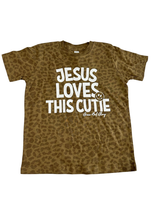 Jesus Loves This Cutie Leopard Kids Tee